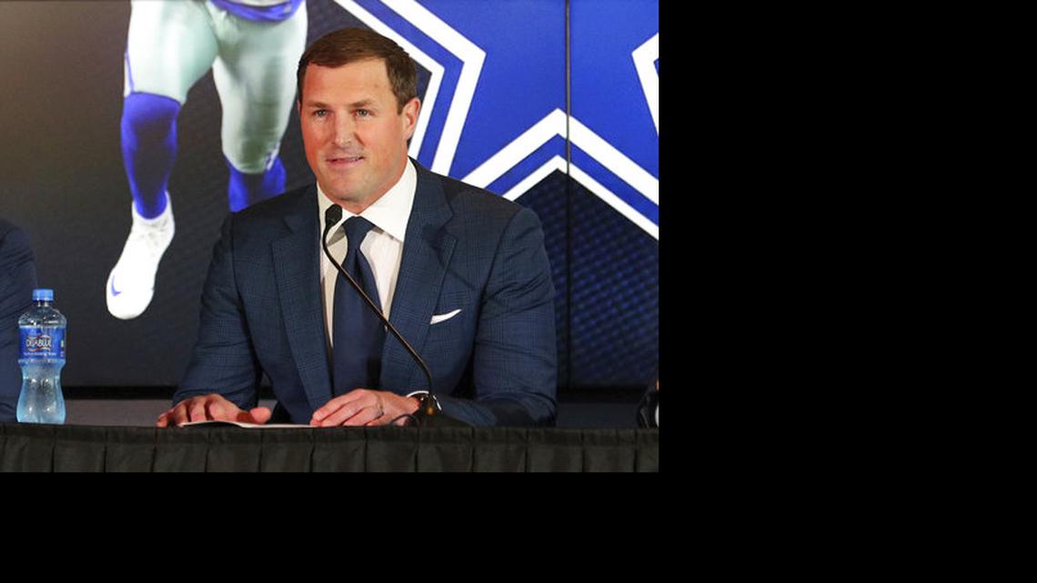 FILE - In this May 3, 2018, file photo, Dallas Cowboys tight end Jason Witten announces his retirement from football at the NFL team’s training facility and headquarters in Frisco, Texas. Three new voices will work ESPN’s Monday night games this NFL season: play-by-play announcer Joe Tessitore, analysts Jason Witten and Booger McFarland.