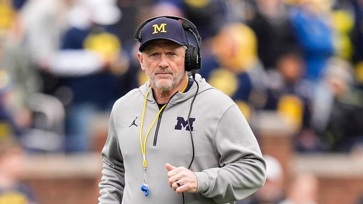  Michigan head coach Kyle Whittingham runs across the field during the spring game at Michigan Stadium in Ann Arbor on Saturday, April 18, 2026. | Junfu Han / USA TODAY NETWORK via Imagn Images 