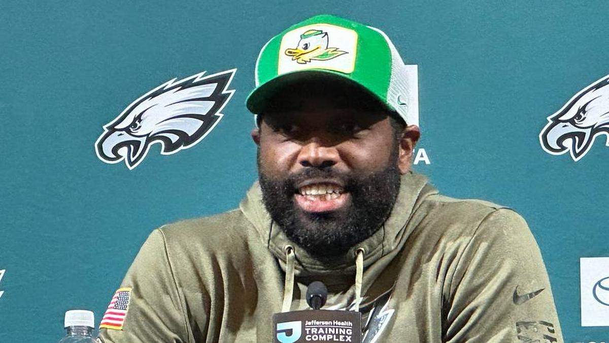  Eagles long snapper Michael Clay speaks to reporters on May 21, 2026. | John McMullen/Eagles On SI 