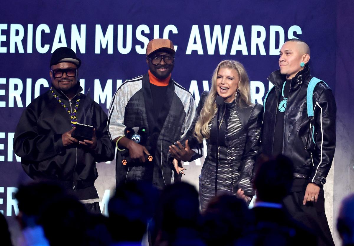  apl.de.ap, will.i.am, Fergie and Taboo of Black Eyed Peas during the 52nd American Music Awards.Ethan Miller/Getty Images 