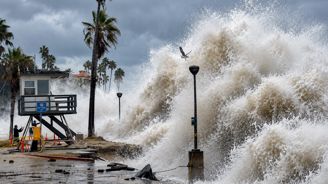 Hurricane Rachel Swallows Laguna Beach Streets as 20-Foot Backwash Detonates the Coast (Video) 