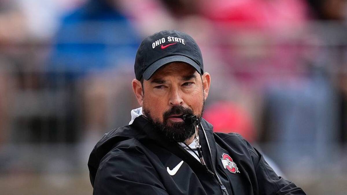  Ohio State Buckeyes head coach Ryan Day watches his players in the first half of the Ohio State football spring game at Ohio Stadium on Saturday, April 18, 2026 in Columbus, Ohio. | USA TODAY Network via Reuters Connect 