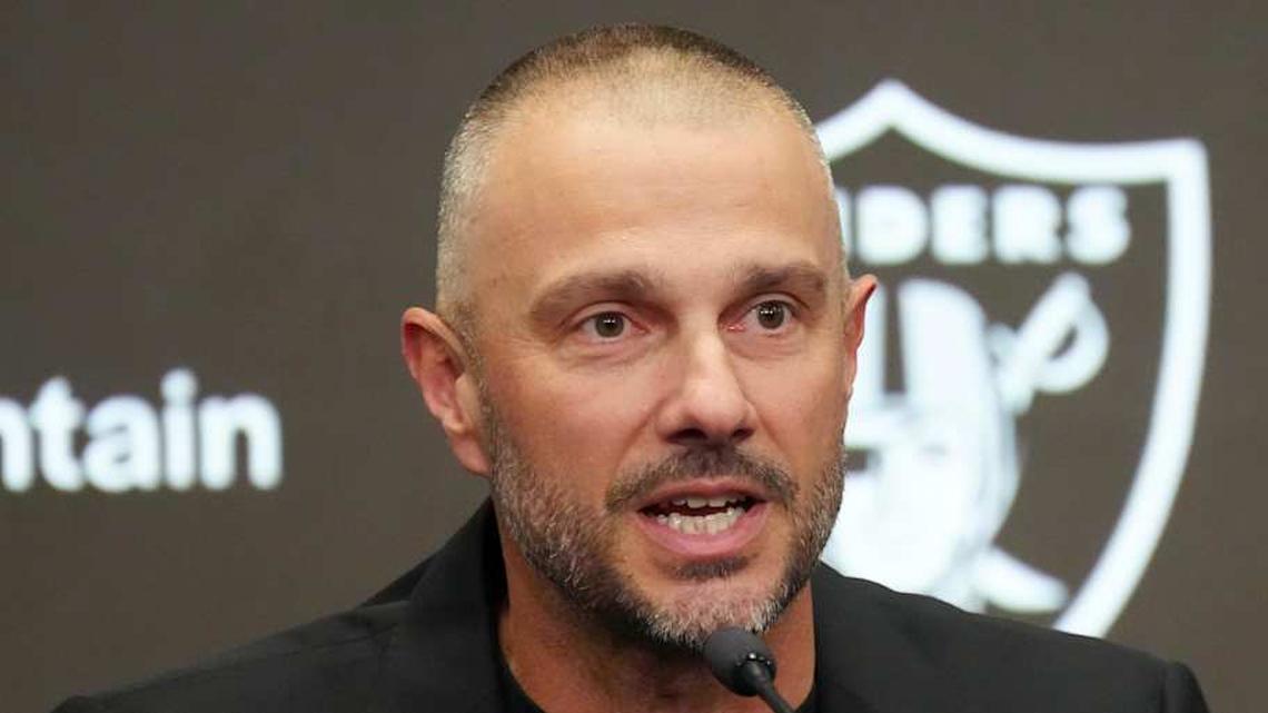  Feb 10, 2026; Henderson, NV, USA; Las Vegas Raiders general manager John Spytek at press conference at Intermountain Health Performance Center. Mandatory Credit: Kirby Lee-Imagn Images | Kirby Lee-Imagn Images 