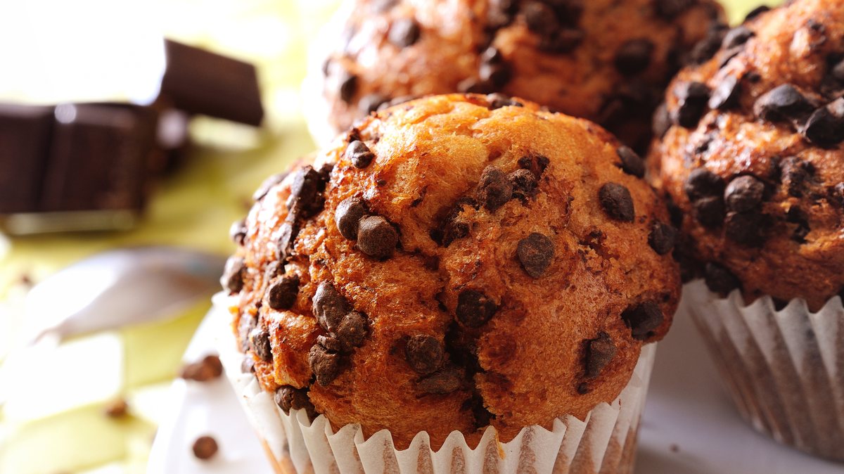 Muffins with chocolate chips - stock photo. 