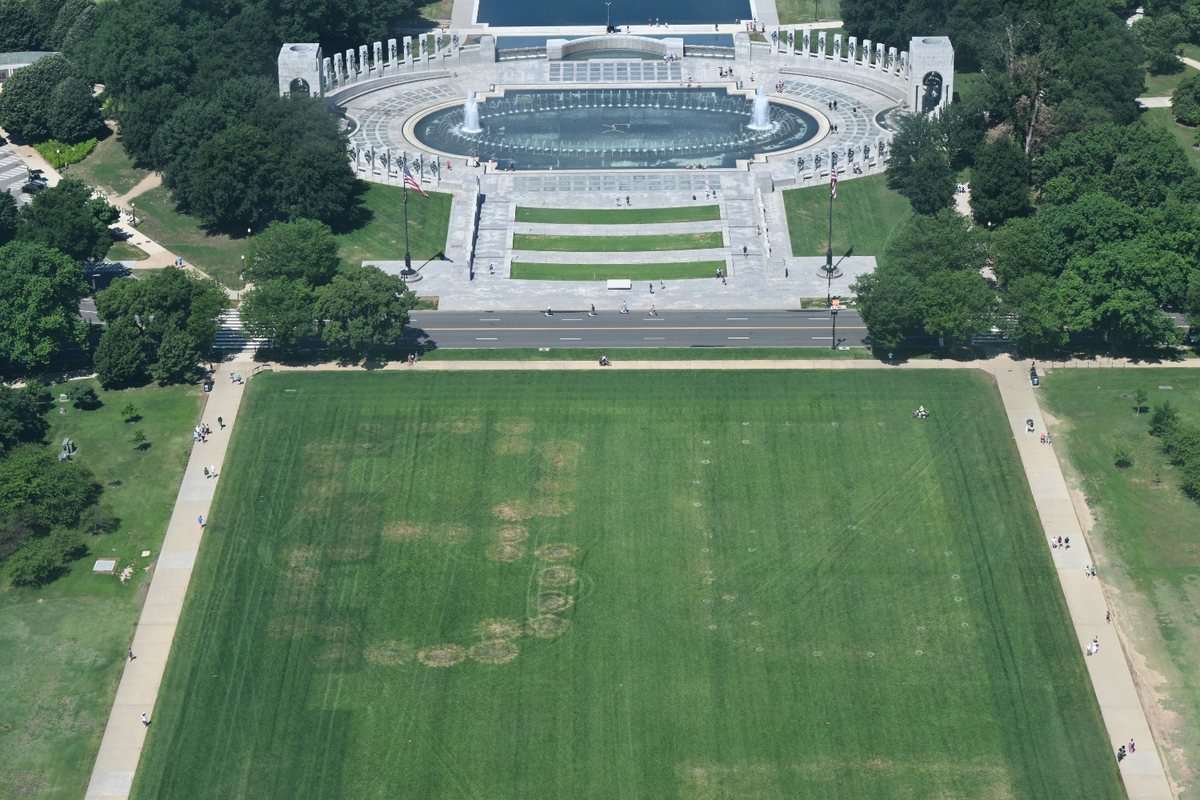 The numbers “86” are seen on the lawn on the National Mall in Washington on June 12, 2026. 