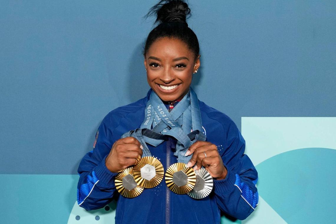  Simone Biles with her medals at the 2024 Paris Olympics. Kyle Terada-Imagn Images 