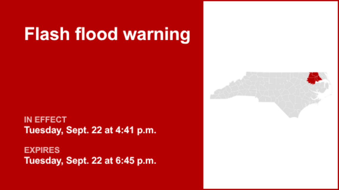 UPDATE: Flash flood warning active for Bertie and Chowan counties Tuesday evening 