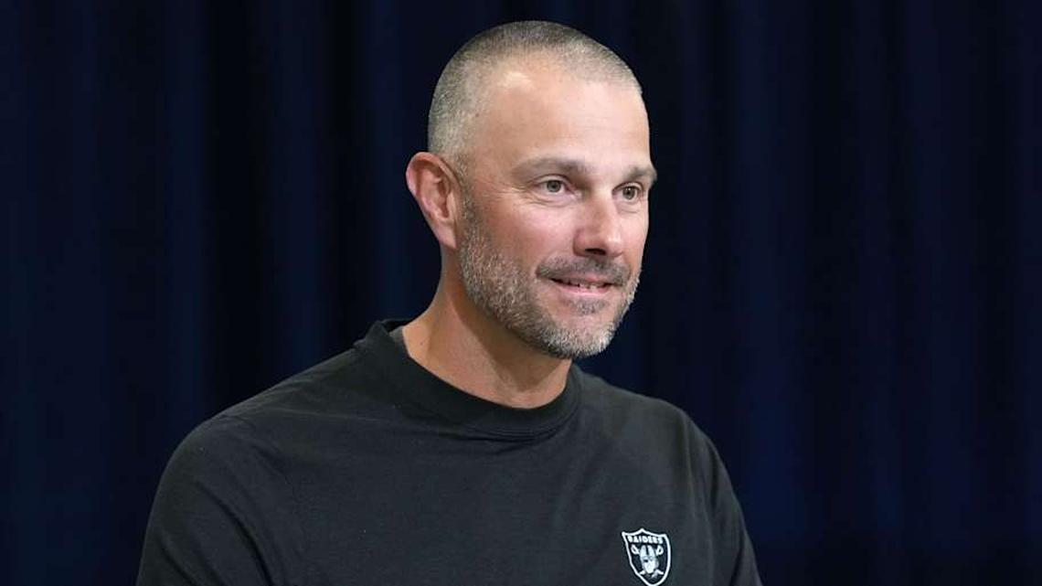  Feb 24, 2026; Indianapolis, IN, USA; Las Vegas Raiders general manager John Spytek speaks at the NFL Scouting Combine at the Indiana Convention Center. Mandatory Credit: Kirby Lee-Imagn Images | Kirby Lee-Imagn Images 