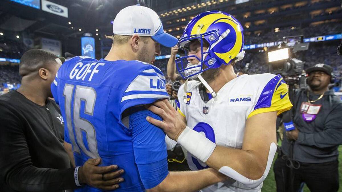  Matthew Stafford and Jared Goff swapped teams in 2021. | David Reginek-Imagn Images 