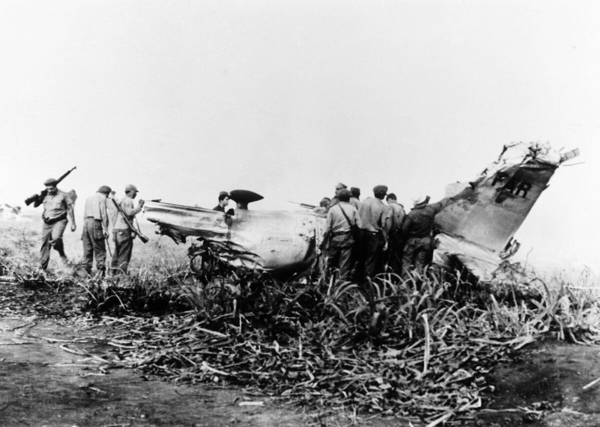  An American plane is shot down on Playa Girón during the Bay of Pigs invasion in April 1961. Keystone-France/Gamma-Keystone via Getty Images 