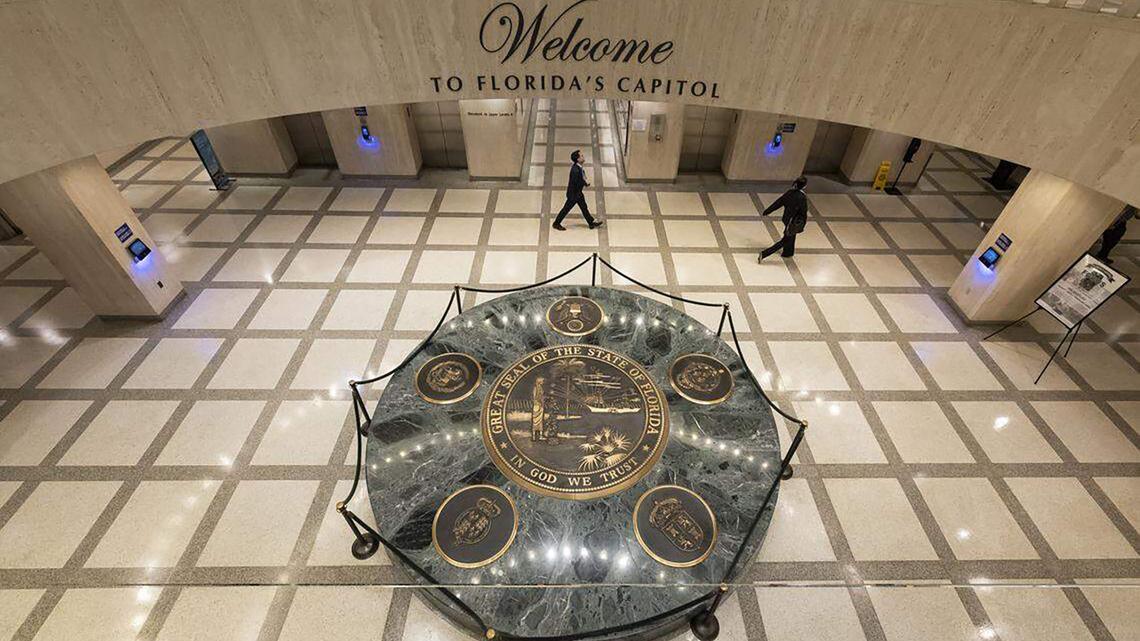 A view inside the Florida Capitol's rotunda near the main entrance a day before the start of the legislative session on Jan. 12, 2026, in Tallahassee, Florida. (Matias J. Ocner/Miami Herald/TNS)