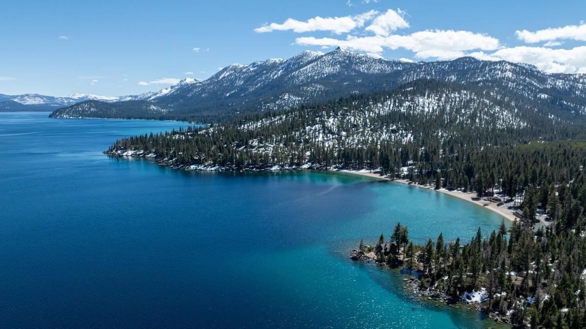South Lake Tahoe is seen in April 2024. Rescuers saved a climber trapped on Jake’s Peak on the western shore of Lake Tahoe on Monday, Nov. 17, 2025.