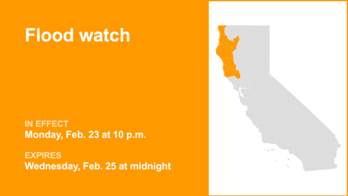 UPDATE: Northern California placed under a flood watch from Monday to Wednesday 