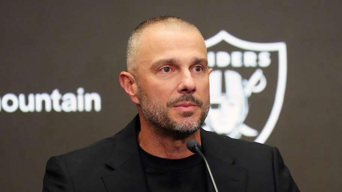  Feb 10, 2026; Henderson, NV, USA; Las Vegas Raiders general manager John Spytek at press conference at Intermountain Health Performance Center. Mandatory Credit: Kirby Lee-Imagn Images | Kirby Lee-Imagn Images 