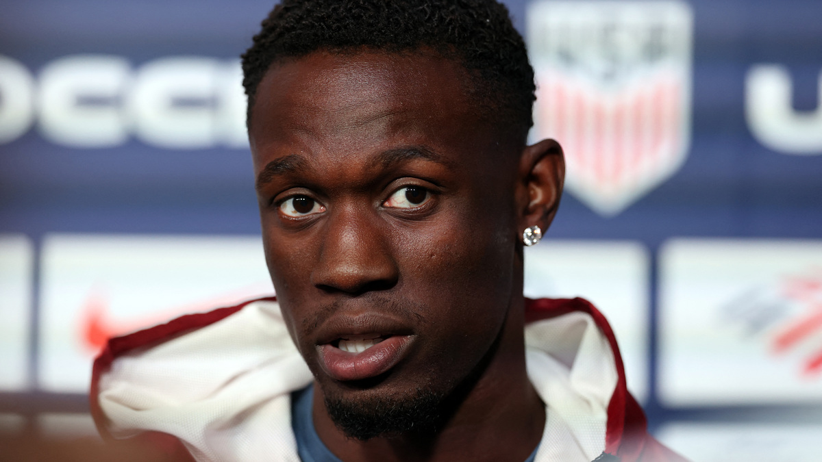 Soccer Football - FIFA World Cup 2026 - United States Media Availability - Great Park Sports Complex, Irvine, California, U.S. - June 22, 2026 Folarin Balogun of the U.S. speaks to the media IMAGN IMAGES via Reuters/Kiyoshi Mio