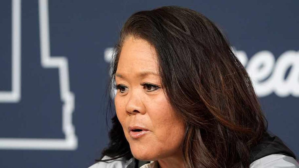  UCLA's Kelly Inouye-Perez speaks during a press conference at media and practice day for the Women's College World Series at Devon Park in Oklahoma City, Wednesday, May, 28, 2025. | SARAH PHIPPS/THE OKLAHOMAN / USA TODAY NETWORK via Imagn Images 
