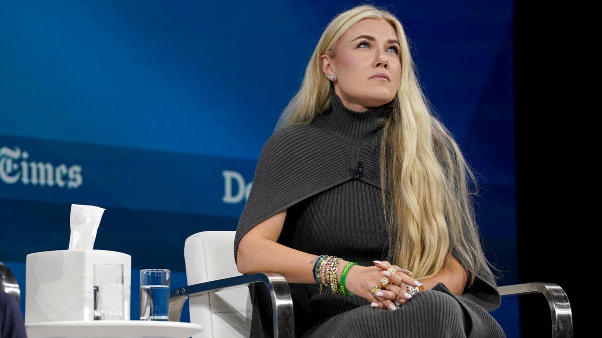 Erika Kirk speaks onstage during The New York Times DealBook Summit 2025 at Jazz at Lincoln Center on December 3, 2025 in New York City. 