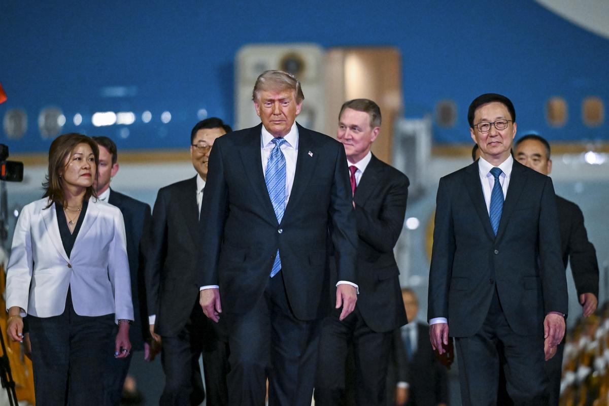President Donald Trump arrives at Beijing Capital International Airport in Beijing, China, on Wednesday, May 13, 2026, for a two-day summit with China's leader, Xi Jinping. (Kenny Holston/The New York Times)