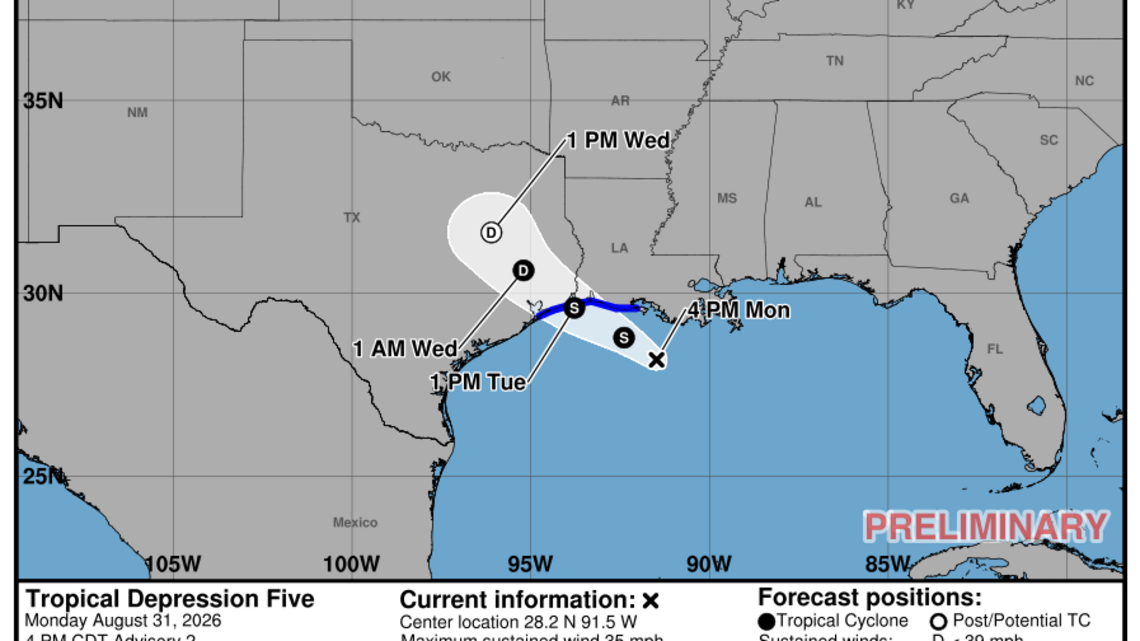 Latest update from the NHC on the Tropical Depression for Monday, Aug. 31 