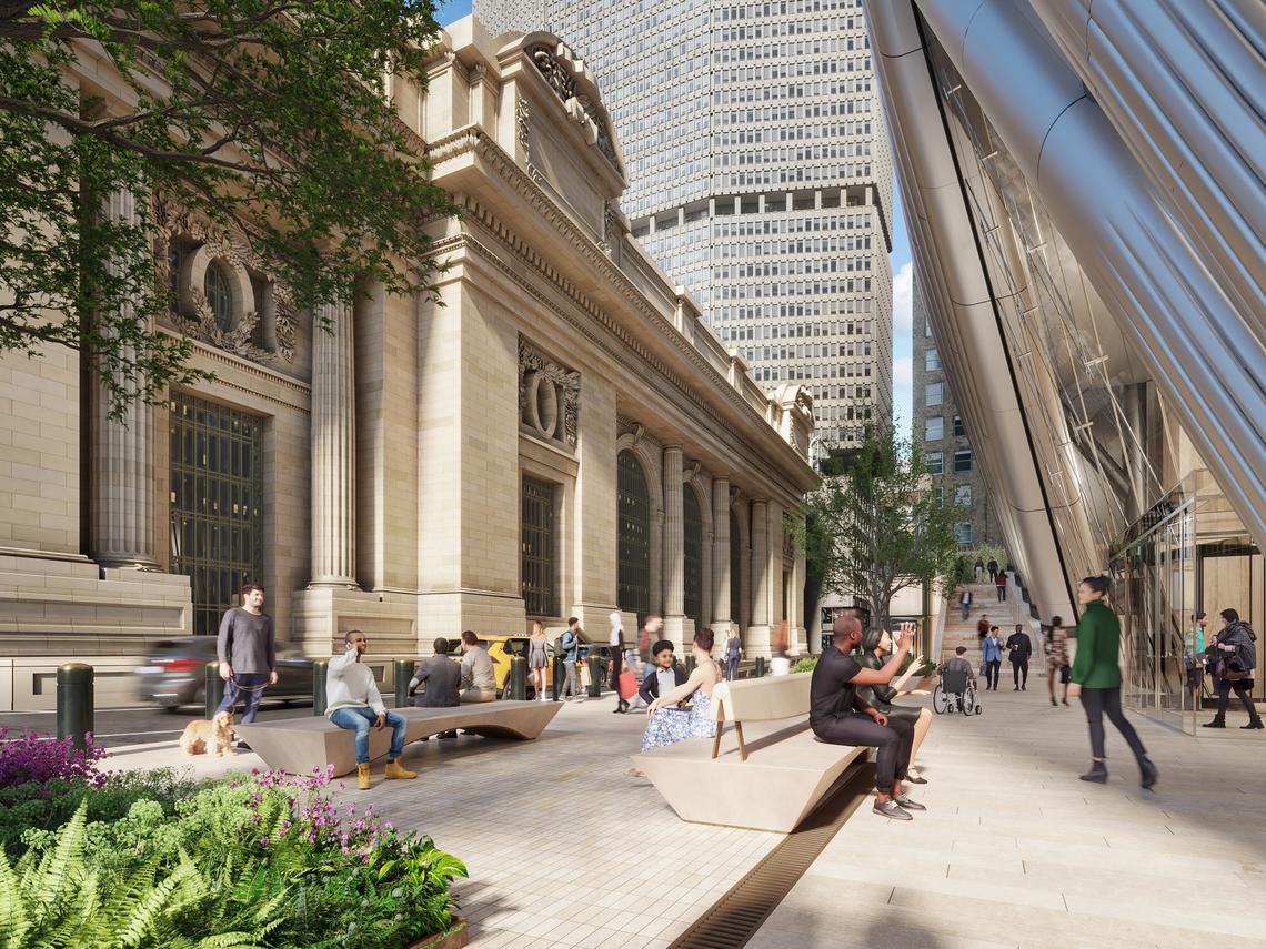  A rendering of a terrace area at the base of the 175 Park Avenue tower at Grand Central Terminal. 