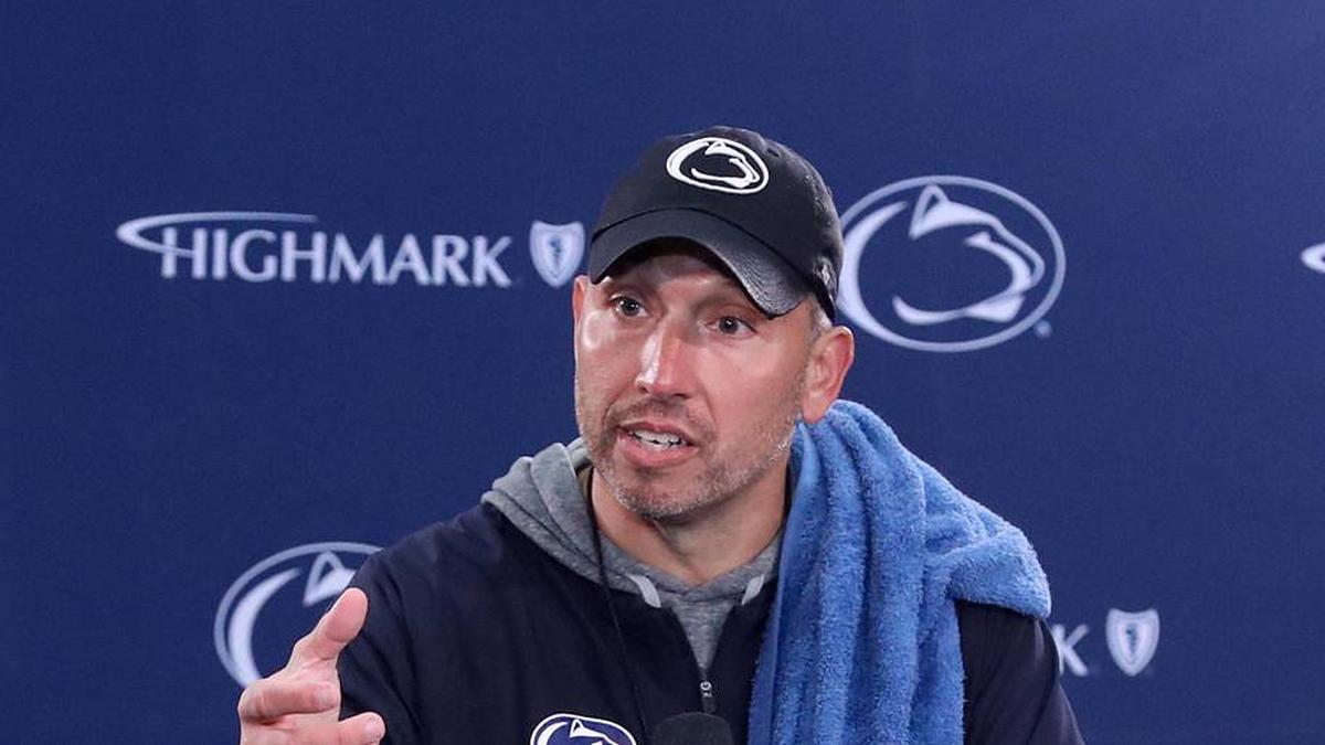  Apr 25, 2026; University Park, PA, USA; Penn State Nittany Lions head coach Matt Campbell answers questions from the media following the Penn State Blue-White Spring game at Beaver Stadium. Mandatory Credit: Matthew O'Haren-Imagn Images | Matthew O'Haren-Imagn Images 