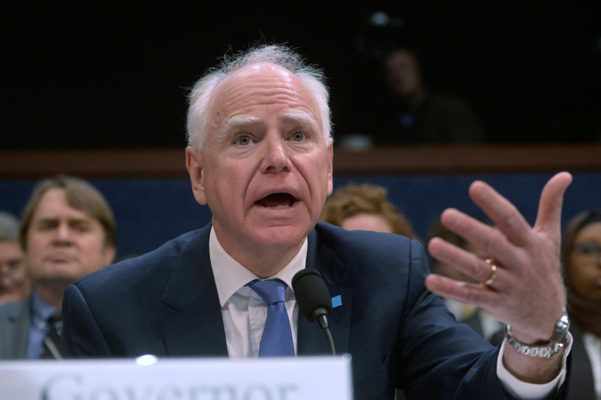  Minnesota Gov. Tim Walz speaks during a House Committee on Oversight and Government Reform hearing on oversight of fraud and misuse of Federal funds in Minnesota, March 4, 2026, on Capitol Hill in Washington. (AP Photo/Rod Lamkey, Jr., File) 