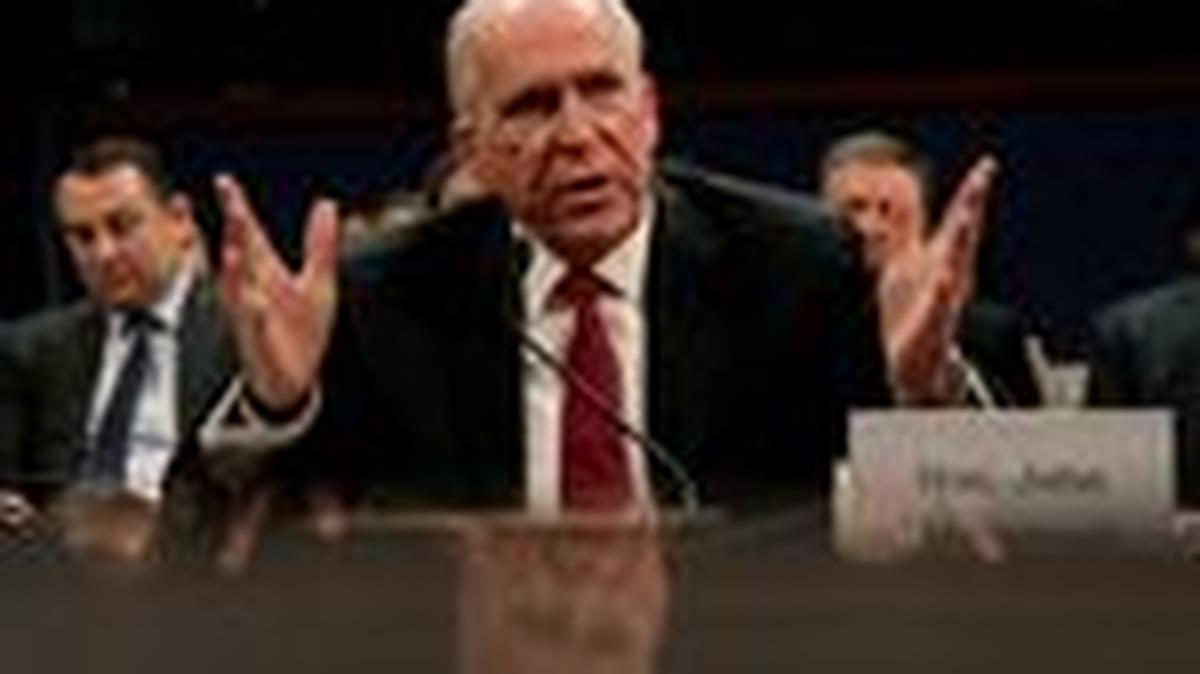 FILE PHOTO: Former CIA director John Brennan testifies before the House Intelligence Committee to take questions on “Russian active measures during the 2016 election campaign” in the U.S. Capitol in Washington, U.S., May 23, 2017.  REUTERS/Kevin Lamarque/File Photo