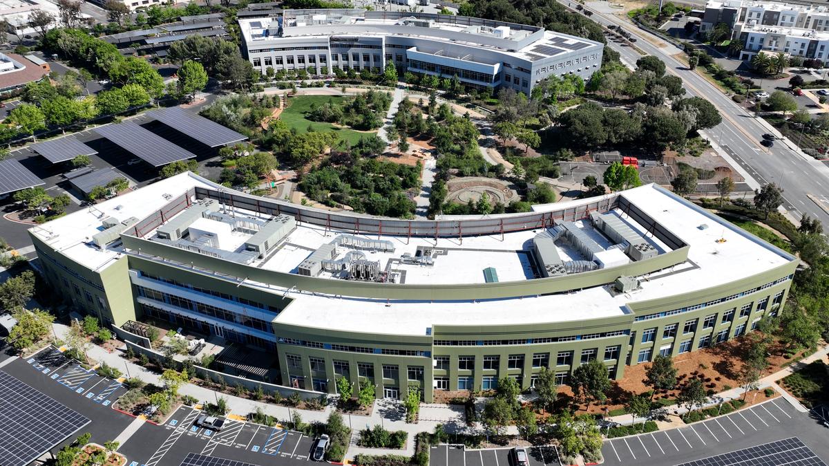 A drone view of the Google San Jose Meadow Point Buildings 7 and 8 in San Jose, Calif., on Wednesday, April 8, 2026. (Jane Tyska/Bay Area News Group)