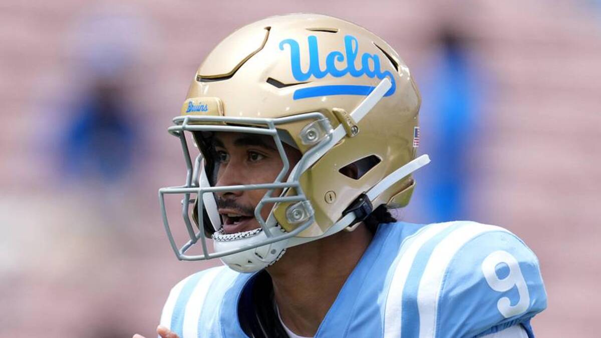  May 2, 2026; Pasadena, CA, USA; UCLA Bruins quarterback Nico Iamaleava (9) throws the ball during the spring game at Rose Bowl. Mandatory Credit: Kirby Lee-Imagn Images | Kirby Lee-Imagn Images 