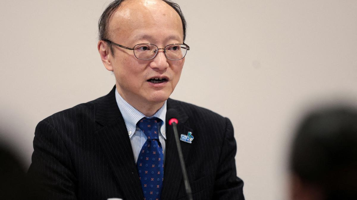 FILE PHOTO: Asian Development Bank President Masato Kanda, speaking at a press conference in February 2024 in his then capacity as Japan's Vice Finance Minister for International Affairs. Kanda was speaking after attending the G20 Finance Ministers and Central Bank Governors meeting in Sao Paulo, Brazil REUTERS/Carla Carniel/File Photo