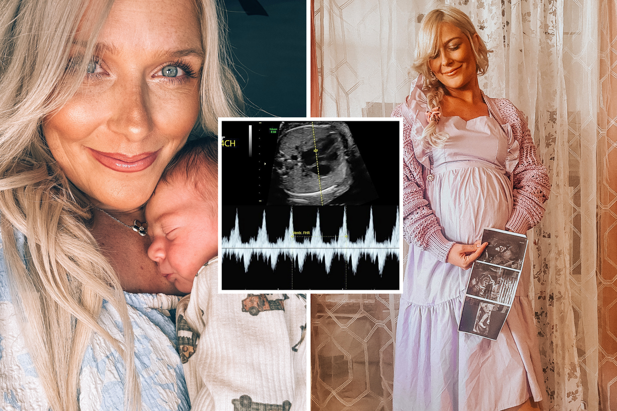  From left: Destiny Paarni holds her baby; inset, a scan before he was born; and Paarni holding the ultrasound scans. 