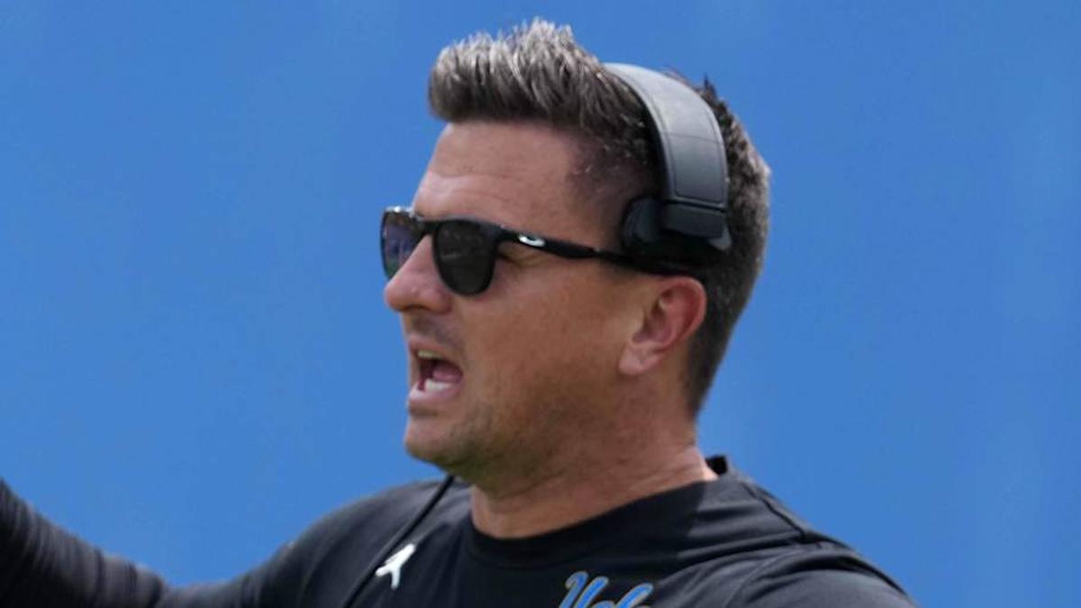  May 2, 2026; Pasadena, CA, USA; UCLA Bruins coach Bob Chesney reacts during the spring game at Rose Bowl. Mandatory Credit: Kirby Lee-Imagn Images | Kirby Lee-Imagn Images 