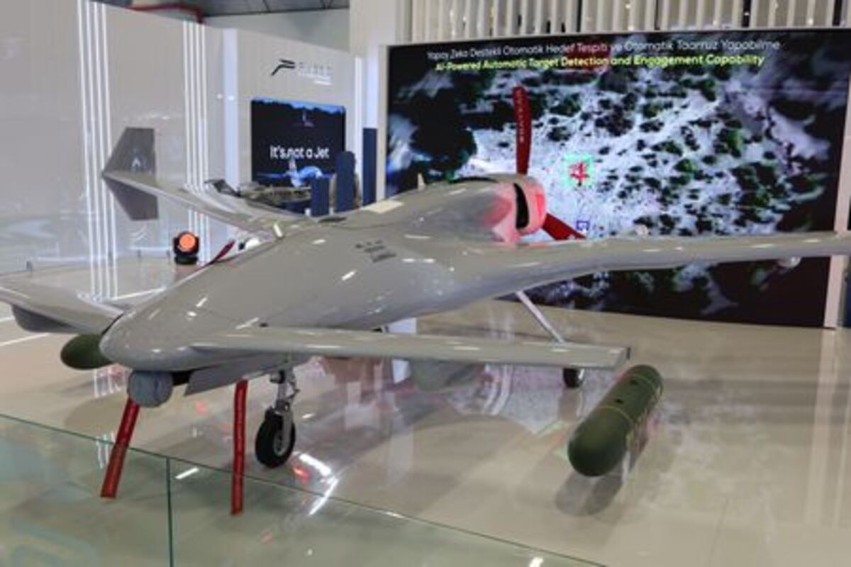 The K2 Kamikaze, an Unmanned Aerial Vehicle (UAV) developed by Turkish defence firm Baykar, is displayed at the SAHA 2026 International Defence and Aerospace Exhibition in Istanbul, Turkey, May 8, 2026. REUTERS/Murad Sezer