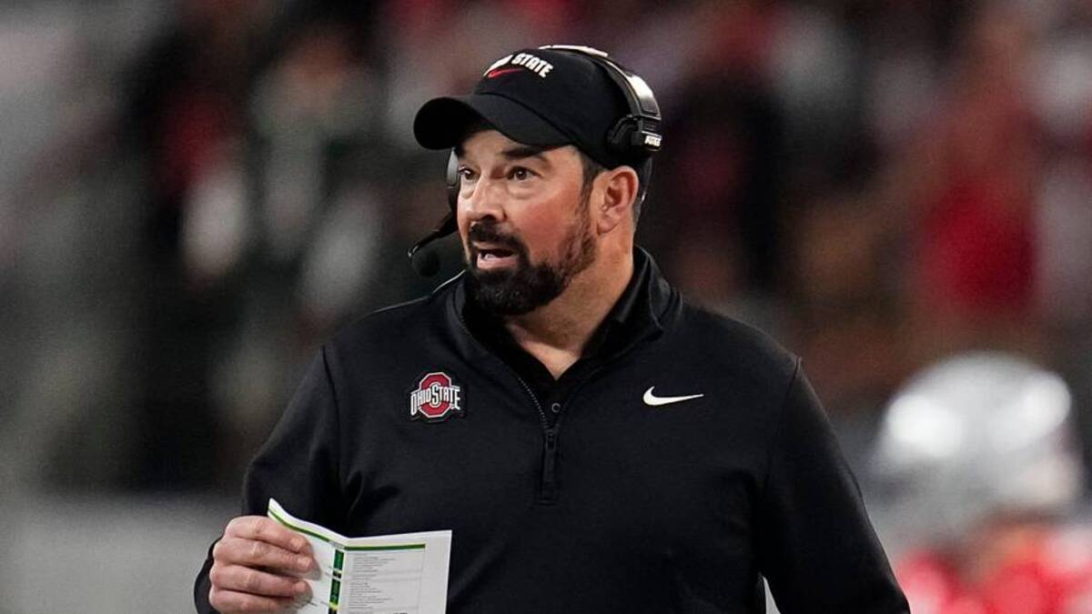  Ohio State Buckeyes head coach Ryan Day watches from the sideline during the Cotton Bowl at AT&T Stadium in Arlington, Texas for the College Football Playoff quarterfinal game against the Miami Hurricanes on Dec. 31, 2025. | Adam Cairns/Columbus Dispatch / USA TODAY NETWORK via Imagn Images 