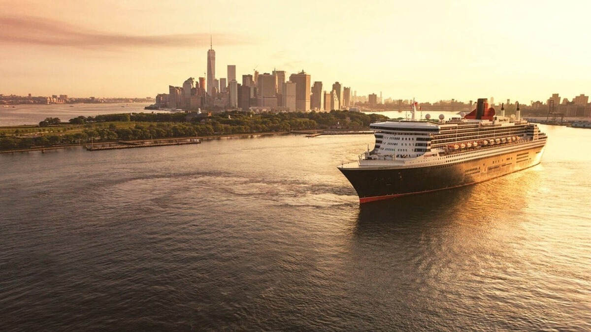 Cunard's Queen Mary 2 ocean liner sails from New York. 