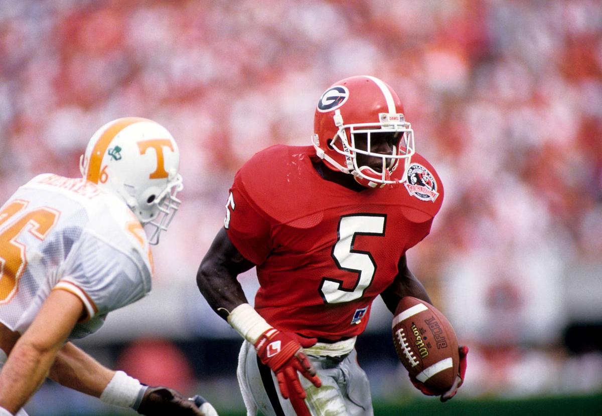  Georgia Bulldogs running back Garrison Hearst in action against the Tennessee Volunteers at Stanford Stadium. RVR Photos-USA TODAY Sports
