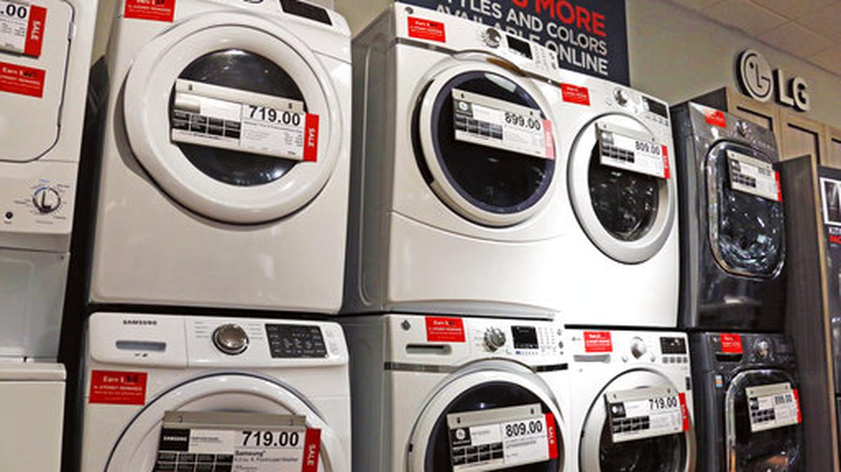 FILE - Washers and dryers for sale at a J.C. Penney store in Pittsburgh in 2017.