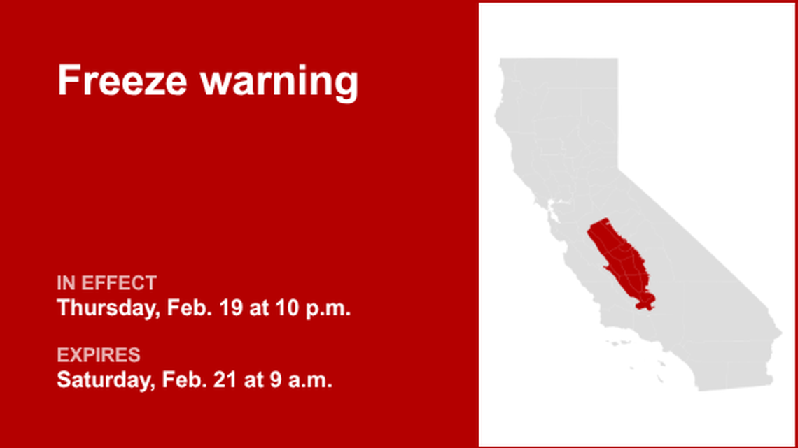 UPDATE: The current freeze warning for Central Valley will be expiring at 9 a.m. 
