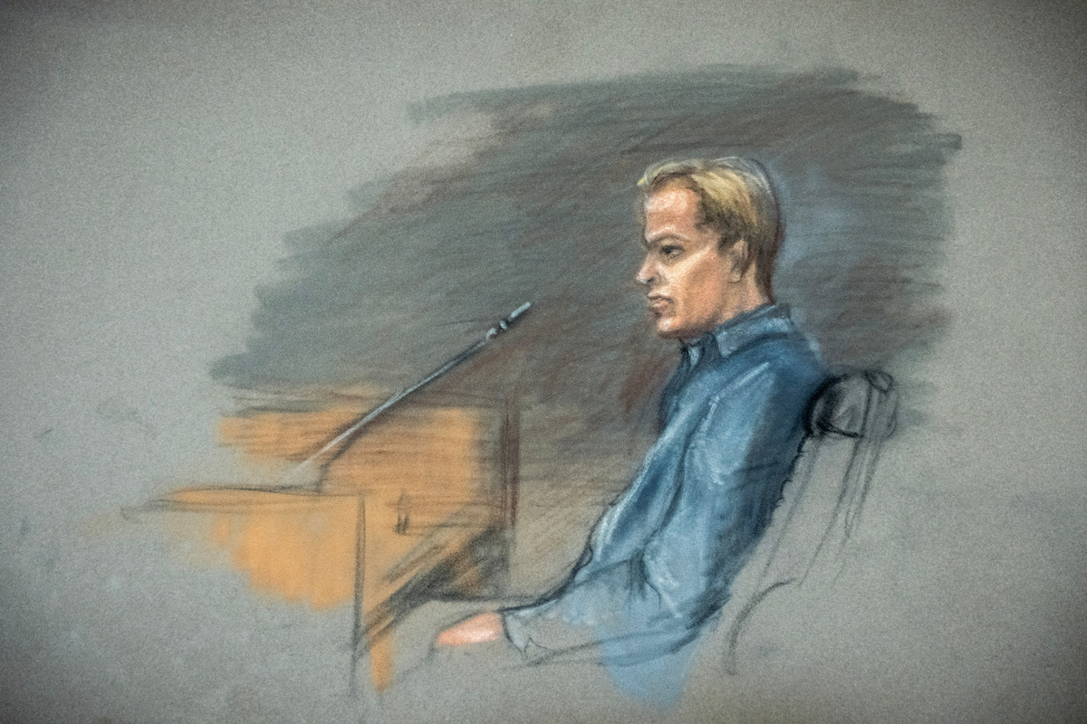 A court sketch shows Marius Borg Hoiby in the witness box in room 250 of the Oslo Courthouse, Oslo, Norway, February 5, 2026. NTB/Ane Hem/via REUTERS