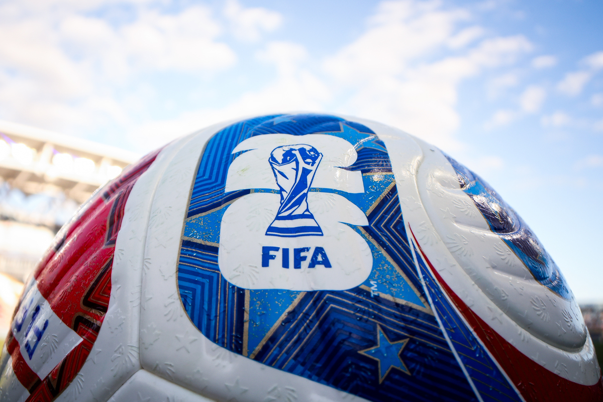 The FIFA World Cup 2026 logo is shown on a ball before an international friendly between Ivory Coast and Philadelphia Union II at Subaru Park on June 8, 2026 in Chester, Pennsylvania. 