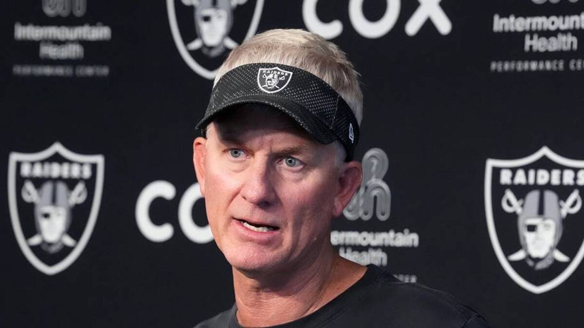  Jun 9, 2026; Henderson, NV, USA; Las Vegas Raiders assistant head coach Mike McCoy at press conference at the Intermountain Health Performance Center. Mandatory Credit: Kirby Lee-Imagn Images | Kirby Lee-Imagn Images 