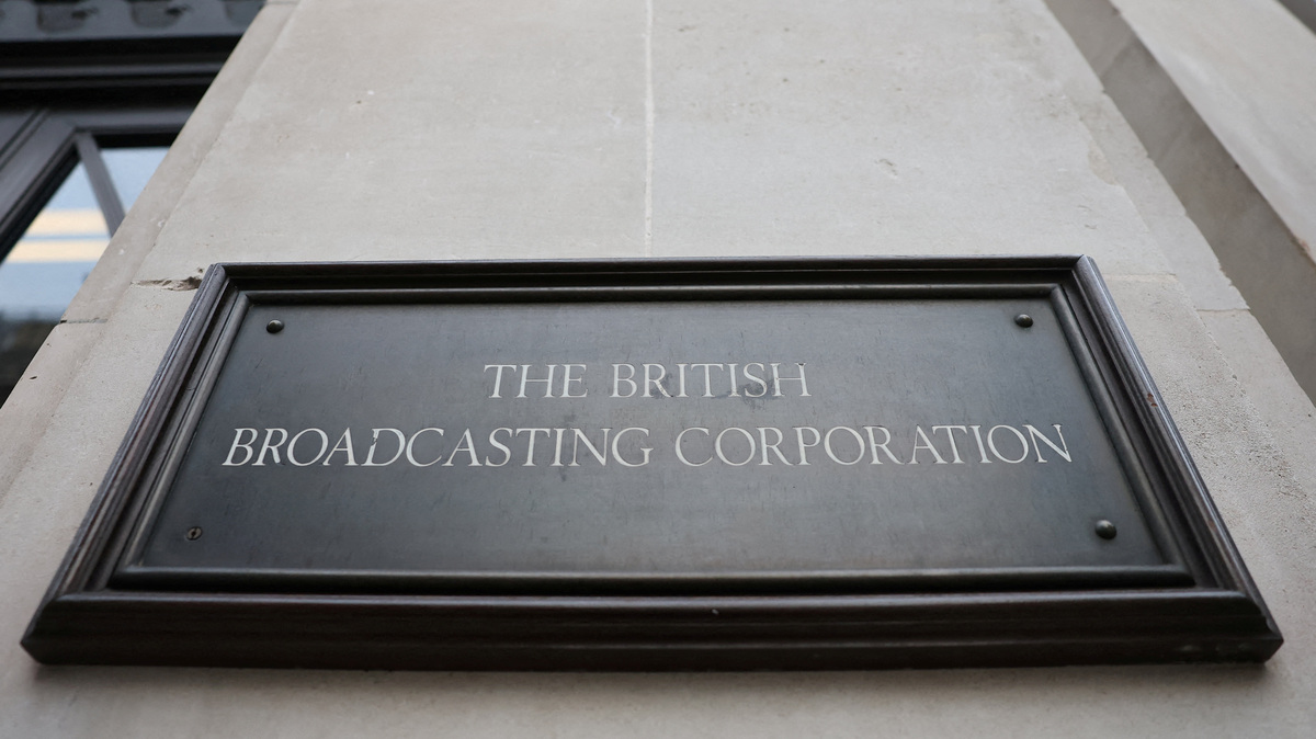FILE PHOTO: Sign outside BBC Broadcasting House, as U.S. President Donald Trump has said he would likely sue the BBC for as much as $5 billion USD after the British broadcaster admitted it wrongly edited a video of a speech he gave, in London, Britain, November 16, 2025. REUTERS/Toby Melville/File Photo