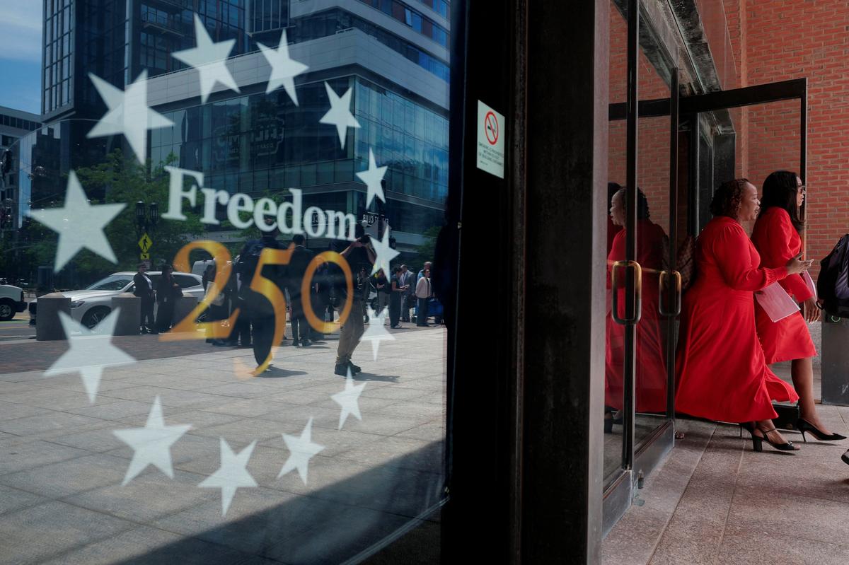 Representatives of Delta Sigma Theta Sorority Inc. leave the federal courthouse after a hearing in a lawsuit brought by a coalition of Democratic state attorneys general seeking to block U.S. President Donald Trump's executive order tightening rules on mail-in voting, in Boston, Massachusetts, U.S., June 2, 2026.   REUTERS/Brian Snyder
