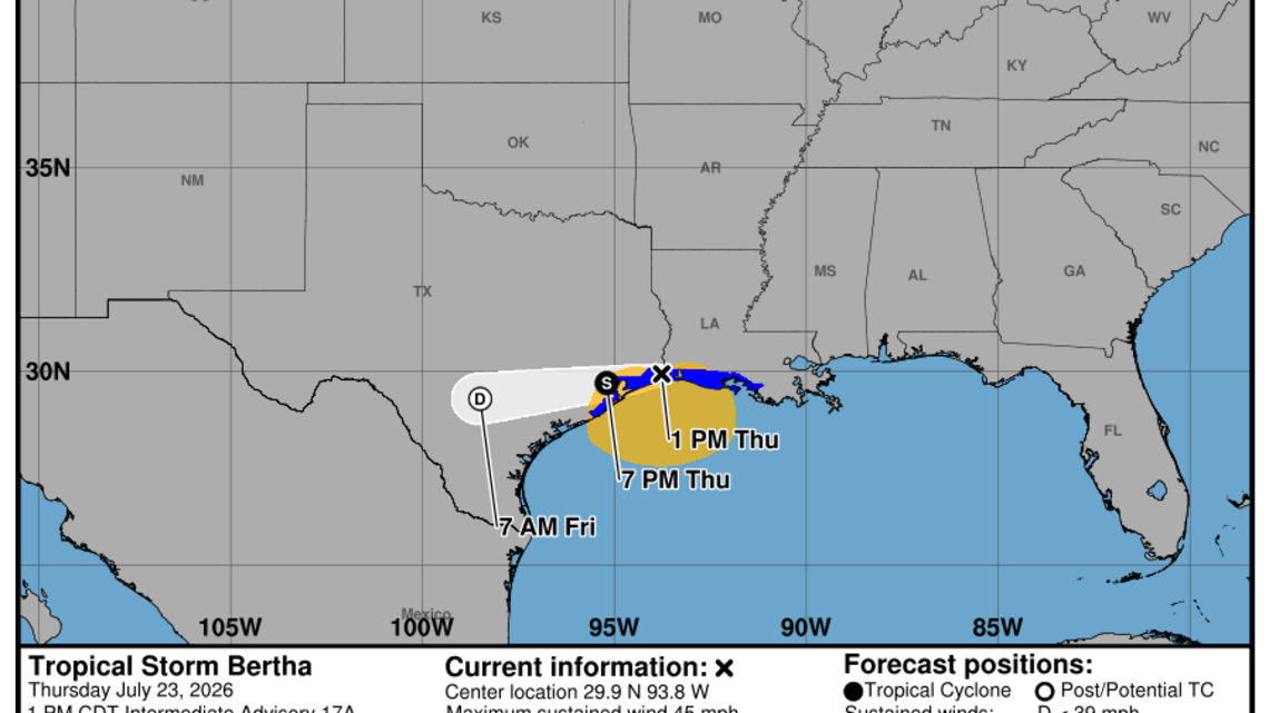 Thursday, July 23: NHC's update on Tropical Storm Bertha 