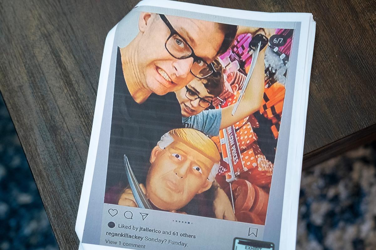  A printout of English teacher Regan Killackey's social media post, which was reported to the Oklahoma State Department of Education and which Killackey believes made him a target of former State Superintendent Ryan Walters. Credit: Nick Oxford for The Hechinger Report