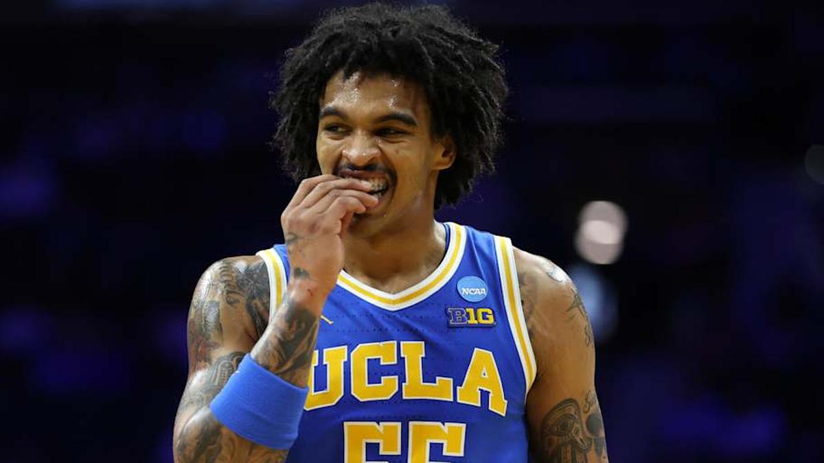  Mar 22, 2026; Philadelphia, PA, USA; UCLA Bruins guard Skyy Clark (55) reacts in the second half during a second round game of the men's 2026 NCAA Tournament at Xfinity Mobile Arena. Mandatory Credit: Bill Streicher-Imagn Images | Bill Streicher-Imagn Images 