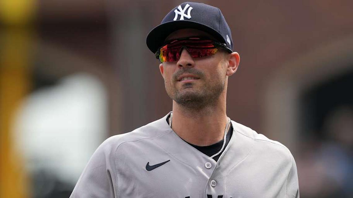  Mar 27, 2026; San Francisco, California, USA; New York Yankees left fielder Randal Grichuk (34) before the game against the San Francisco Giants at Oracle Park. | Darren Yamashita-Imagn Images 