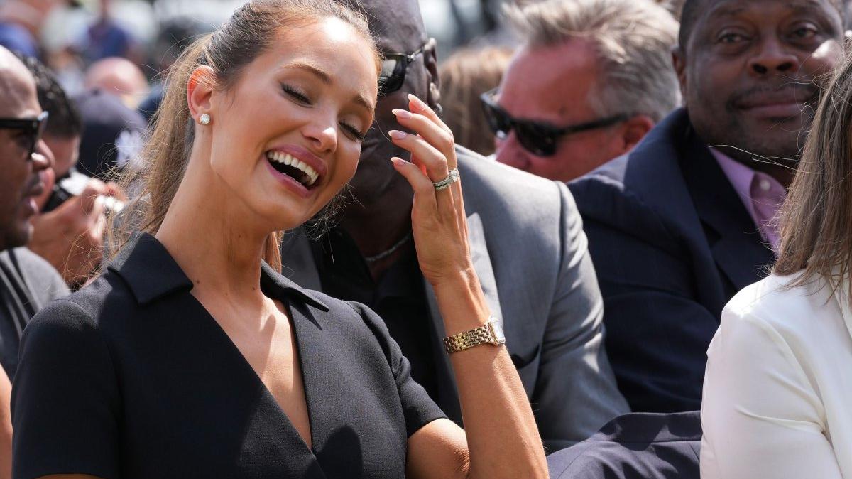 Hannah Jeter smiles during baseball's Hall of Fame induction ceremony in Cooperstown, N.Y., on September 8, 2021. The model turns 36 on May 5. File Photo by Pat Benic/UPI