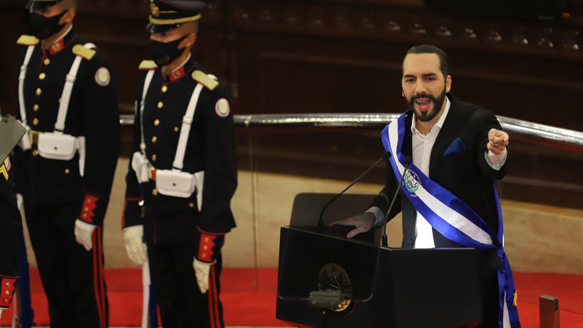 Salvadoran President Nayib Bukele delivers his annual address to the nation before Congress in San Salvador, El Salvador, on June 1, 2021.