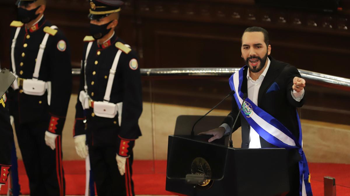 Salvadoran President Nayib Bukele delivers his annual address to the nation before Congress in San Salvador, El Salvador, on June 1, 2021.